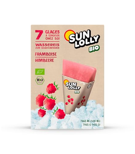 Sun Lolly Bio Wassereis Himbeere 7 Stk | Mit Fruchtsaft | Zum Selbsteinfrieren | Ohne künstliche Aromen | Frei von Süßungsmittel | Laktosefrei | Glutenfrei | Vegan | 7 x 60ml von Sun Lolly