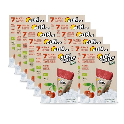 Sun Lolly Bio Wassereis Kirsche 12er Vorratspack | Mit Fruchtsaft | Zum Selbsteinfrieren | Ohne künstliche Aromen | Frei von Süßungsmittel | Laktosefrei | Glutenfrei | Vegan | 12 x 420ml von Sun Lolly