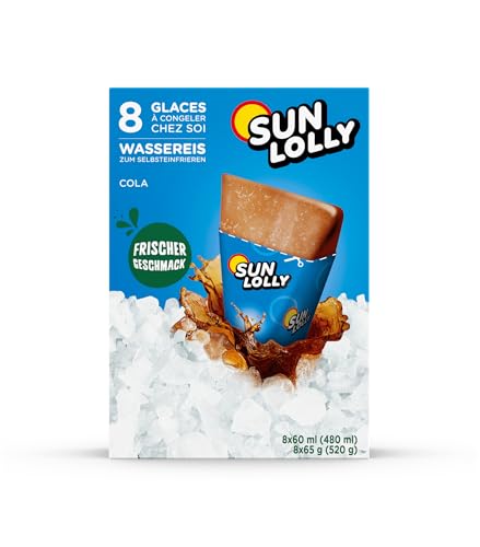 Sun Lolly Wassereis Cola 8 Stk | Mit Fruchtsaft | Zum Selbsteinfrieren | Ohne künstliche Aromen | Frei von Süßungsmittel | Laktosefrei | Glutenfrei | 8 x 60ml von Sun Lolly