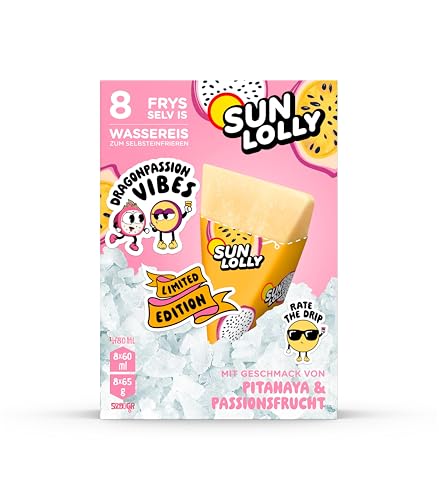 Sun Lolly Wassereis Drachenfrucht & Passionsfrucht 8 Stk | Limited Edition | Mit Fruchtsaft | Ohne künstliche Aromen | Frei von Süßungsmittel | Laktosefrei | Glutenfrei | 8 x 60ml Sun Lolly Wassereis Drachenfrucht & Passionsfrucht 8 Stk | Limited Edition | Mit Fruchtsaft | Ohne künstliche Aromen | Frei von Süßungsmittel | Laktosefrei | Glutenfrei | 8 x 60ml von Sun Lolly