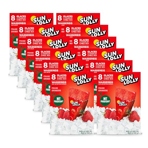 Sun Lolly Wassereis Erdbeere 12er Vorratspack | Mit Fruchtsaft | Zum Selbsteinfrieren | Ohne künstliche Aromen | Frei von Süßungsmittel | Laktosefrei | Glutenfrei | 12 x 480ml von Sun Lolly