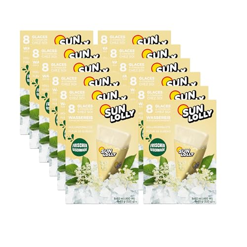 Sun Lolly Wassereis Holunderblüte 12 x 8 Stk | Vorratspack | Mit Fruchtsaft | Zum Selbsteinfrieren | Ohne künstliche Aromen | Frei von Süßungsmittel | Laktosefrei | Glutenfrei | 12 x 480 ml von Sun Lolly