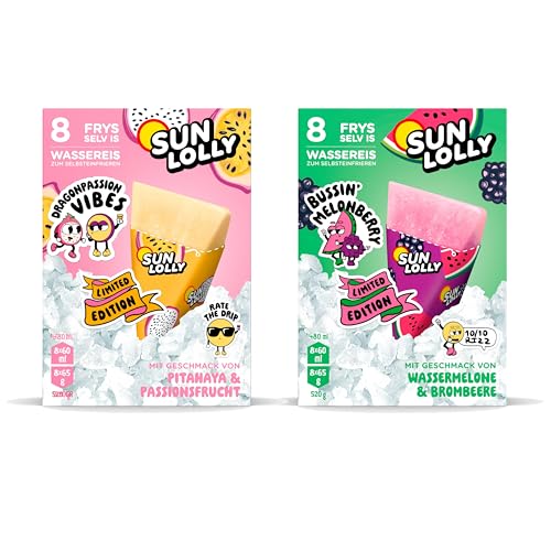 Sun Lolly Wassereis Limited Editions Special 2er Mix Pack | Wassermelone & Brombeere und Drachenfrucht & Passionsfrucht | Mit Fruchtsaft | Zum Selbsteinfrieren | 2 x 8 x 60ml Sun Lolly Wassereis Limited Editions Special 2er Mix Pack | Wassermelone & Brombeere und Drachenfrucht & Passionsfrucht | Mit Fruchtsaft | Zum Selbsteinfrieren | 2 x 8 x 60ml von Sun Lolly