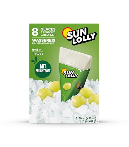 Sun Lolly Wassereis Weintraube 8 Stk | Mit Fruchtsaft | Zum Selbsteinfrieren | Ohne künstliche Aromen | Frei von Süßungsmittel | Laktosefrei | Glutenfrei | 8 x 60ml von Sun Lolly