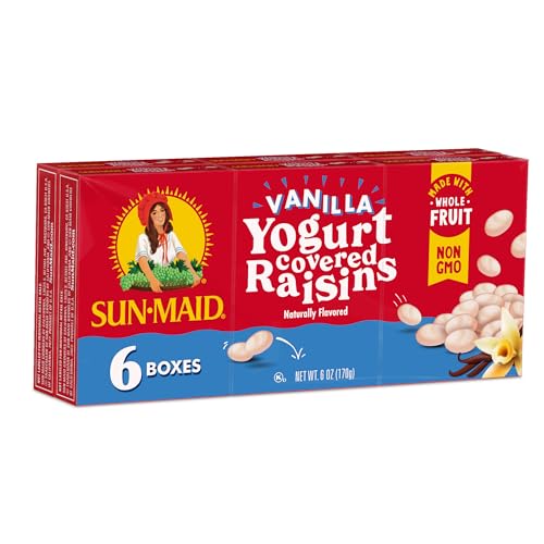 Sun-Maid Vanillejoghurt-beschichtete Rosinen – (6er-Pack) Snack-Größe Box – Joghurt-überzogener Trockenobst-Snack für Mittagessen und Snacks von Sun-Maid