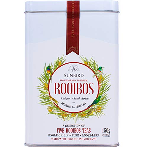 Sunbird Rooibos - Auswahl von 5 einfachen Rooibostee Roter Tee - Ganze Blätter - Zertifiziert Bio - Koffeinfrei - Reich an Antioxidantien - Relax - Detox - Gesunder Tee - 150g von Sunbird Rooibos