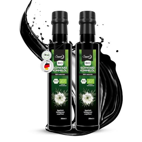 Sunnah Shop® Bio Schwarzkümmelöl ungefiltert kaltgepresst 500ml (2x250ml) - Black Seed Oil Organic - 100% rein aus ägyptischen Nigella Sativa von Sunnah Shop