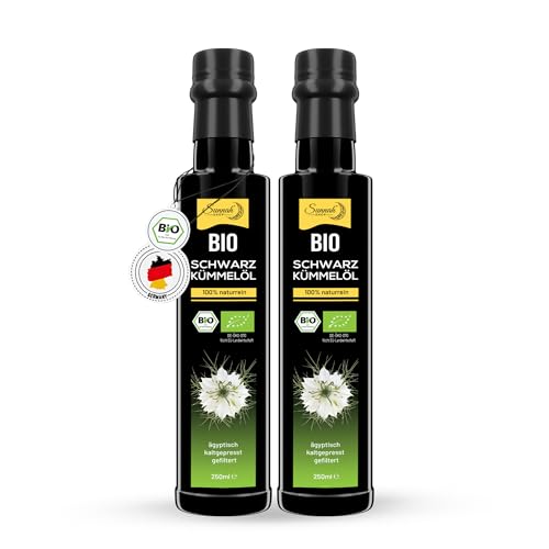 Sunnah Shop® Bio Schwarzkümmelöl gefiltert kaltgepresst 2x250ml | Black Seed Oil Organic | 100% rein aus ägyptischen Nigella Sativa von Sunnah Shop