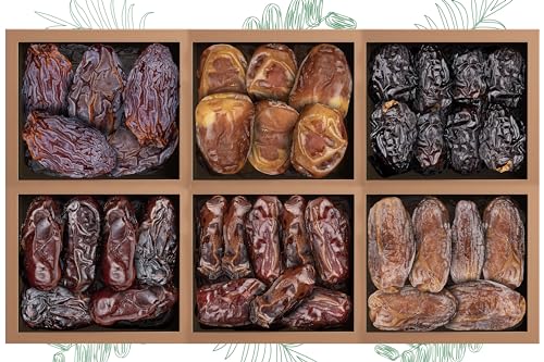 Sunnah Shop® Dattel Probierpaket Large, mit sechs verschiedene Dattelsorten | Aktuelle Ernte | Premium-Qualität | Einzigartiger Geschmack | 100% Natürlich - ohne Zusatzstoffe 1.8kg (6x300g) von Sunnah Shop