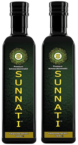 Sunnati® PREMIUM Schwarzkümmelöl Gefiltert 500ml (2x250ml) - Kaltgepresst, 100% rein, ägyptisch, vegan, frisch gepresst von Sunnati