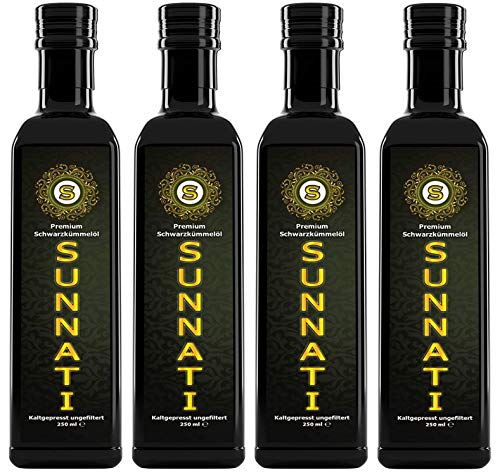 Sunnati® Ägyptisches Schwarzkümmelöl Ungefiltert, kaltgepresst, 100% rein 4x250ml (1000ml) von Sunnati