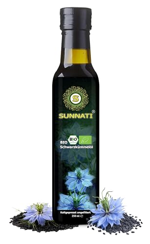 Sunnati Bio Schwarzkümmelöl 250ml ungefiltert kaltgepresst direkt in Deutschland - frisch gepresst - Nigella sativa von Sunnati