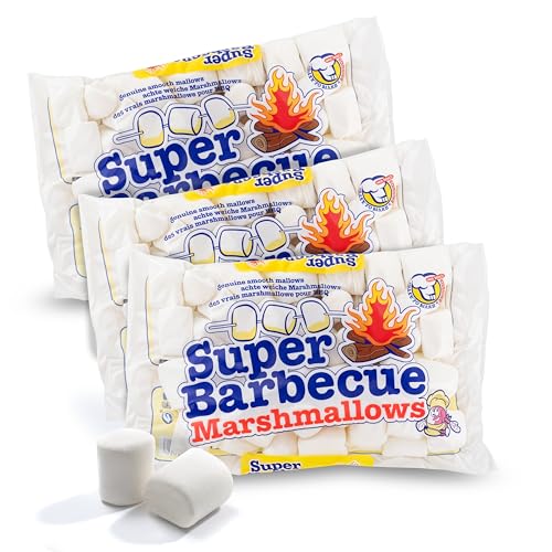 Mr. Mallo Super Barbecue Marshmallows | Schaumzucker-Ware | Mäusespeck | insgesamt softe Süßigkeit für Barbecue, Lagerfeuer oder zum Grillen (3x 300 g) von Super Barbecue