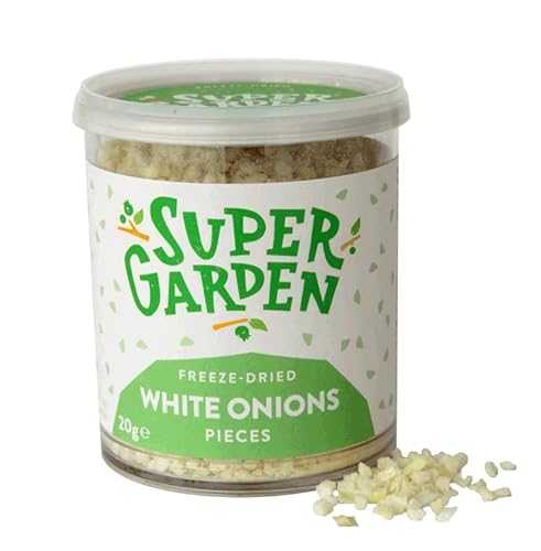 Gefriergetrocknete weiße Zwiebel – gefriergetrocknetes Gemüse – reine und köstliche weiße Zwiebel – ohne Konservierungsstoffe oder Zuckerzusatz – vegane weiße Zwiebel-Snacks von Super Garden (20 g) von Supergarden