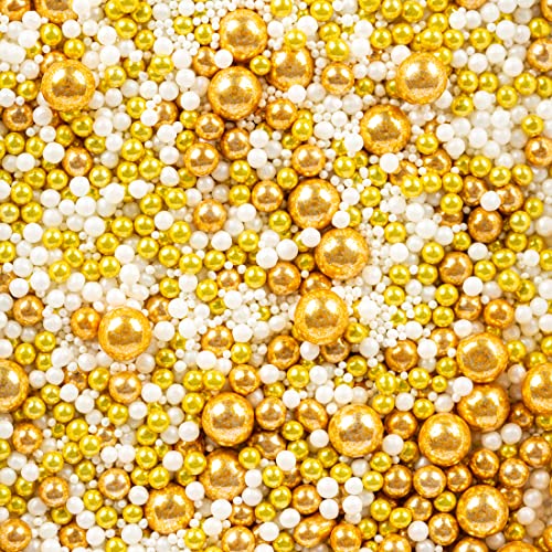 Super Streusel GoldFlimmer Glitzer Zuckerdekor Kugel Mix | Streusel Weihnachten essbar | Tortendeko Weihnachten für Keks, Kuchen uvm. | Gold Essbar für Torten | Tortendekoration Weihnachten (180) von Super Streusel