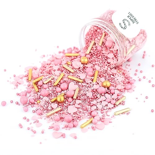 Super Streusel Rosa Lieblingsding Streusel Herz Streusel Mix 90g | Rosa Streudeko Essbar | Essbare Deko Sprinkles Pink Gold | Ohne AO Farbstoffe | Alle Zutaten aus der EU (90g) von Super Streusel