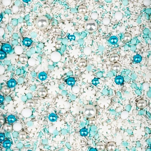 Super Streusel Schneegestöber Eiskönigin Schneeflocken Als Elsa Tortendeko | Kuchendeko Eiskönigin Tortendeko Essbar mit Schoko perlen | Ohne AZO-Farbstoffe (90g) von Super Streusel