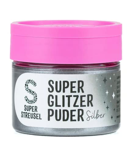 Super Streusel SuperGlitzerPuder Silber| Essbarer Glitzer für Getränke, Kuchen, Torten Glitzer essbar | Glitzerpulver SIlber essbar | Silberpulver essbar Silberstaub essbar | Glitzerschnee Glitter von Super Streusel