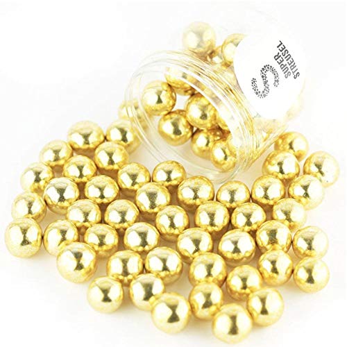 Super Streusel XL Knusperkugeln Gold 1,5cm Ø 125g | Schokoladen Kugeln Tortendeko mit Crunch Kern umhüllt von zarter Schokolade | Schokokugeln Backen | Perlen Tortendeko Kugeln Kuchendekoration von Super Streusel