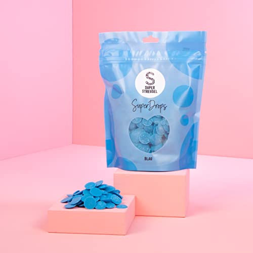 SuperDrops Blau 300g | Cake Melts Deko Melts Candy Melts Cake Drip Cake Glasur Kuvertüre Kuchenglasur | Deco Melt Kuchen Fondant Icing Kuchenglasur Blau Lebensmittelfarbe Glaze von Super Streusel