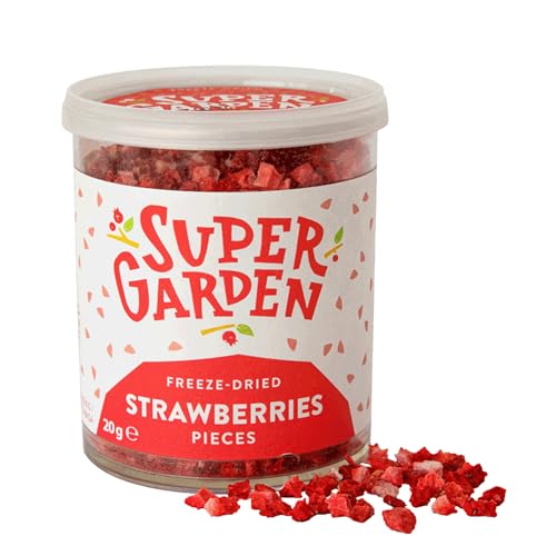 Super Garden Erdbeeren Gefriergetrocknet | 100% Natürliches Gefriergetrocknetes Erdbeerstückchen | Gefriergetrocknete Früchte | Knackiges Getrocknete Erdbeeren | Getrocknete Früchte Ohne Zucker | 32g von Supergarden