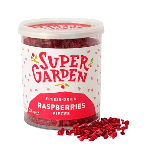 Gefriergetrocknete Himbeerstücke - Gefriergetrocknete Früchte - Geschmackvolle, Nahrhafte Gefriergetrocknete Himbeeren - Ohne Zuckerzusatz - Getrocknete Beeren Vegane Snacks Von Super Garden (34g) von Supergarden