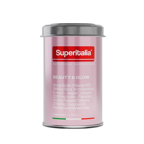 Beauty & Glow (11 Portionen) - Instant Kaffee – Präbiotischer Kaffee mit Biotin, veganem Kollagen & Kokosnussöl - Superfood Cappuccino von Superitalia - offizieller Partner von Hyrox - Made in Italy von Superitalia