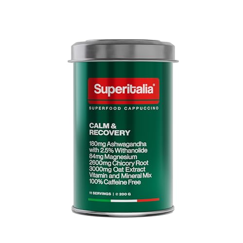 Calm & Recovery (11 Portionen) - Instant Kaffee - 100% koffeinfrei mit Ashwagandha & Magnesium - Superfood Cappuccino von Superitalia - offizieller Partner von Hyrox - Made in Italy von Superitalia
