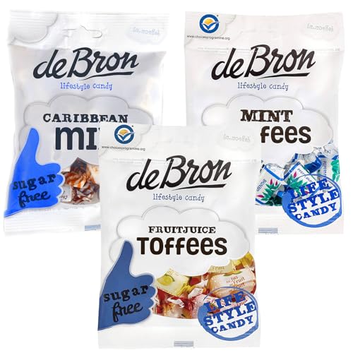 De Bron lifestyle Candy Zuckerfrei im Set 3x 100g Caribbean Mix, Mint Toffees und Fruitjuice Toffees Kaubonbon von SuzanjaS