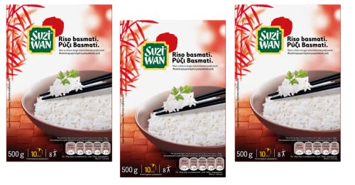 3x Suzi Wan Riso Basmati Langer Dünner Reis Basmatireis in 10 Minuten Fertig 500g Packung von Suzi Wan