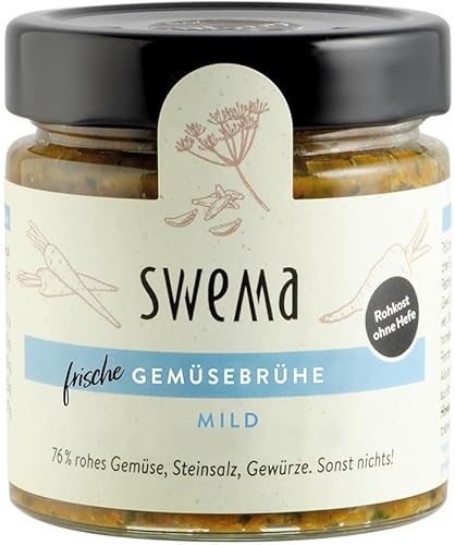 SweMa Bio Frische Gemüsebrühe Mild für 8 Liter, 76% rohes Gemüse, Steinsalz, Gewürze (6 x 210 gr) von SweMa