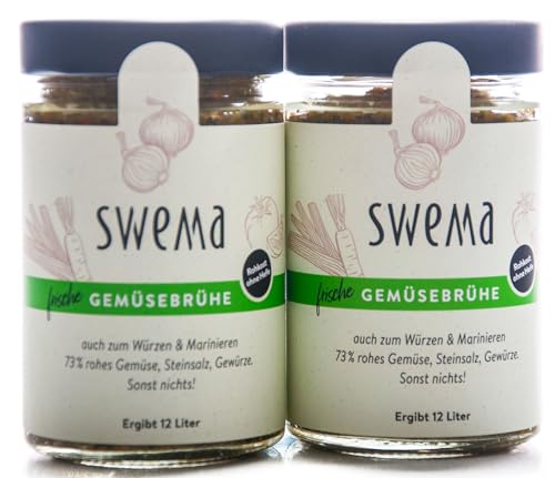 SweMa Bio Frische Gemüsebrühe klassisch für 12 Liter, 73% Gemüse, Steinsalz, Gewürze (2 x 320 gr) von SweMa