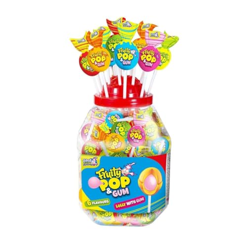 Fruity Pop Lollies mit Kaugummikern | 6 Geschmacksrichtungen | Süßigkeiten für Partys, Events & Kinder | 10er, 20er, 100er Display (10) von Sweet Flash
