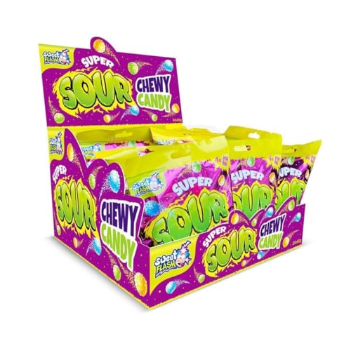 Super Sour Chewy Candy Kaubonbons 60g – Extrem Sauer & Fruchtig – Saure Kaubonbons für Partys, Events & Naschkatzen – 24er Display von Sweet Flash