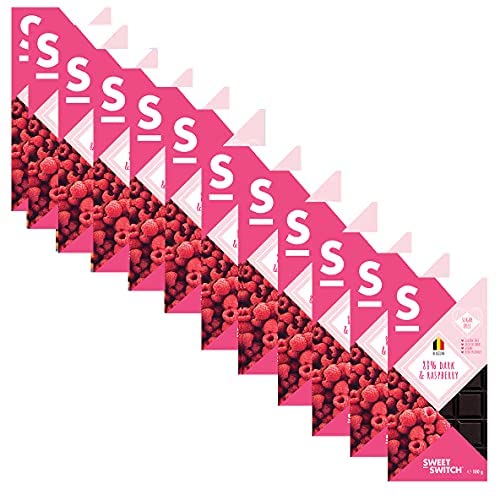 SWEET-SWITCH® - 12 x 100 g - 88% dunkle belgische Schokolade mit Himbeere - Schokolade - Zuckerfrei - Glutenfrei - Vegan - KETO von GREAT BRITISH TRADING LIMITED