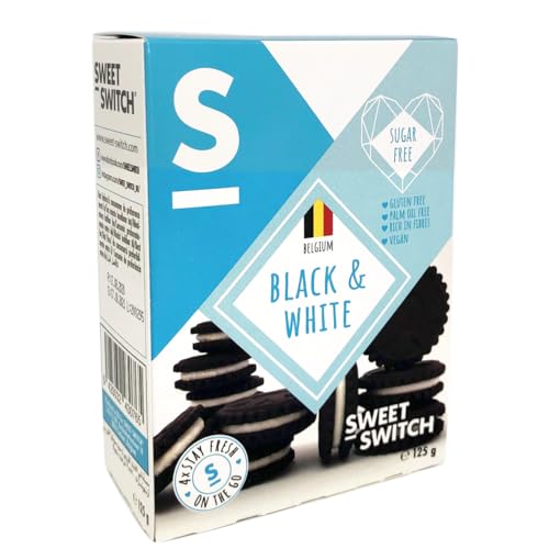SWEET-SWITCH® - 12 x 125 g - Black & White Cookie - Kakao - Vanillecreme - Snacks - Zuckerfrei - Glutenfrei - Palmölfrei - Vegan von Sweet-Switch