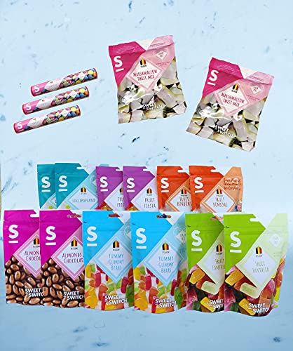 SWEET-SWITCH® - Candy Crush Box - Gesunde Süßigkeiten - Süßigkeiten-Box - Geschenk-Box - Weniger Zucker - Zuckerfrei - 17 Produkte von Sweet-Switch