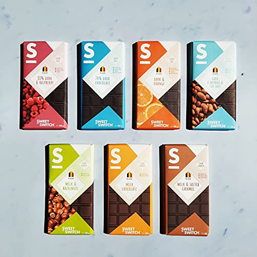 SWEET-SWITCH® - Chocolate Discovery Box - 7 x 100g - Belgische Schokolade Mix - Geschenk-Box - Gesunde Schokolade - weniger Zucker - KETO von Sweet-Switch
