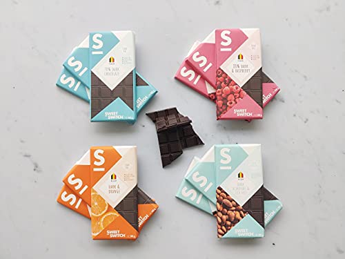 SWEET-SWITCH® - Dark Chocolate Box -12 x 100 g - Belgische Zartbitterschokolade - Schokoladenmischung - Geschenkbox - Zuckerfrei - Glutenfrei - Vegan - KETO von Sweet-Switch
