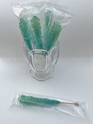 Classic Rock Candy Sticks Lutscher, Sugar Rock Kristalle auf Rührstäbchen, einzeln verpackt (hellblaue Zuckerwatte, 6 Stück) von SweetGlob