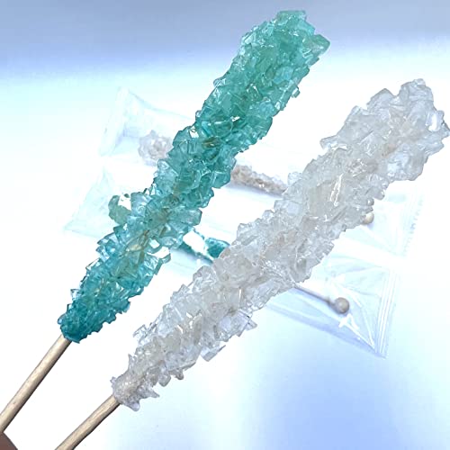 SweetGlob Old Fashioned Rock Candy Sticks, Zuckerkristalle auf Rührstäbchen, einzeln verpackt (Baby Boy, Hellblau & Weiß, 12 Stück) von SweetGlob
