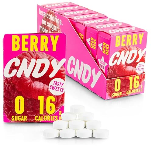CNDY Beere Zuckerfreie Bonbons 40g (7er Box) – Kalorienarm (16), Wenig Kohlenhydrate (4), Keto, Erythritol, Vegane Bonbons von Sweetastic Ltd