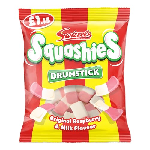 Swizzels Drumstick Squashies Original Süßigkeiten - Himbeer- und Milchgeschmack Schaumgummi Süßigkeiten (Preis markiert) Einzelpackung 120g von Swizzels