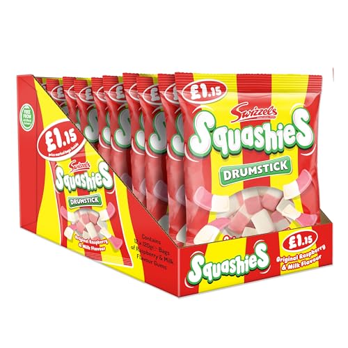 Swizzels Drumstick Squashies Original Sweets – Schaumgummibonbons mit Himbeer- und Milchgeschmack – Multipack mit Preisauszeichnung (12 x 120 g) von Swizzels