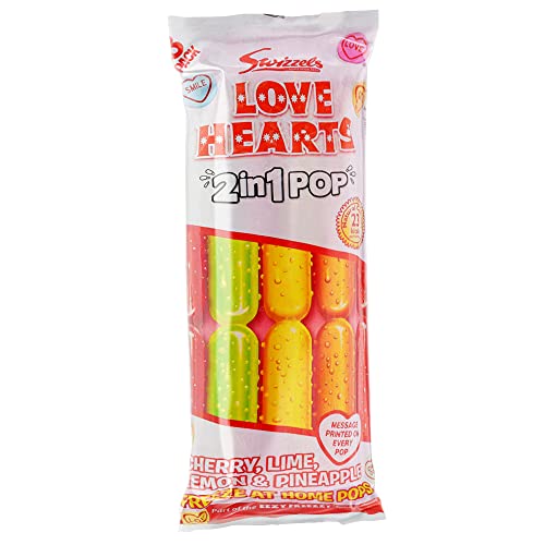 Swizzels Love Hearts 2-in-1 Eisstöcke mit Fruchtgeschmack, gefrierbare Pops, Kirsche, Limette, Zitrone und Ananas, 8 Stück von Swizzels