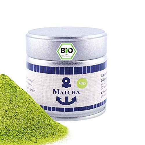 Bio Matcha Pulver, Tee aus Japan, Tee Pulver in der 30 g Dose, süßlich-mild, geeignet für Matcha Latte, Smoothies und zum kochen, Pestizidfrei, natürlich vegan, Grüntee von Sylter Teekontor