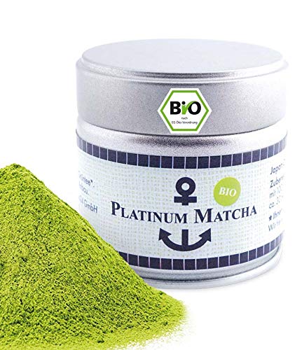 Platinum Bio Matcha aus Japan, Ceremonial Grade, Pestizidfrei, Tee Pulver extrafein 30 g Dose, mild intensive Grünteenote, geeignet für Matcha Latte, Smoothie, Zeremonielle Qualität, Grüntee von Sylter Teekontor