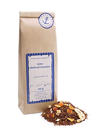 Rotbuschtee lose Rooibos-Tee Weihnachtszauber Orangen, Mandeln, Zimt, Bananenstück, Kokosnussöl, Papaya Rooibos Tee fruchtig-zimtige Note Südafrika 100g von Sylter Teekontor