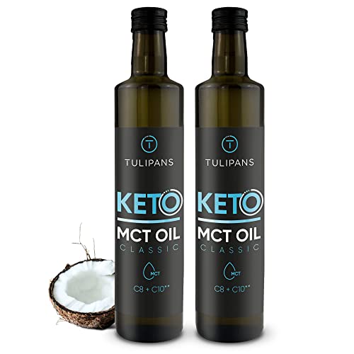 Tulipans Classic MCT Öl | Keto MCT Öl aus 60% C8 & 40% C10 | MCT Oil für Low Carb, Paleo & Ketogene Ernährung | Ohne Palmöl & künstliche Zusatzstoffe | 2x500ml Glasflasche von T TULIPANS