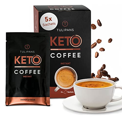 Tulipans Keto-Kaffee ohne Zucker-Zusatz | Keto-Coffee aus 100% Arabica Bohnen, Butterpulver & MCT Pulver | Perfekt für Bulletproof Coffee & ketogene Ernährung | 5 x 20 g Portionsbeutel von T TULIPANS